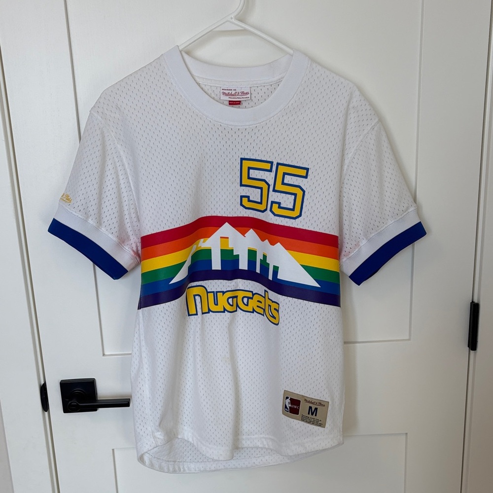 Mitchell & Ness White Nuggets Jersey with Rainbow Accents